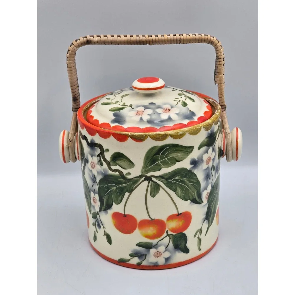 Erphila Cherry Ceramic Ice Bucket Large Multicolor Fair Vintage Rattan